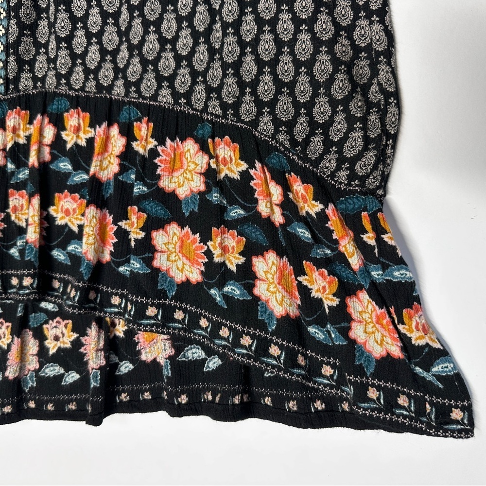 Patrons of Peace Flowy Black Tank Top Floral Print Boho Ruffle Large - Picture 5 of 10